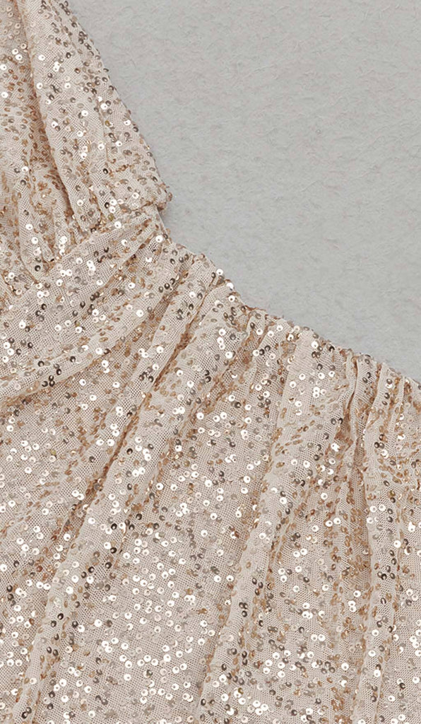 ONE SHOULDER SEQUIN MIDI DRESS IN ROSE GOLD DRESS OH CICI 