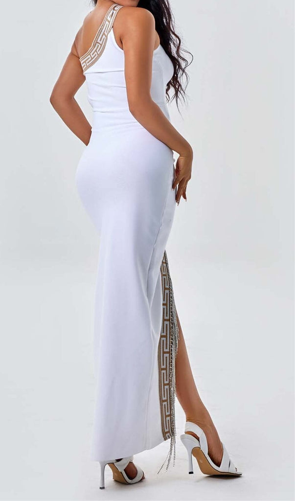 ONE-SHOULDER SPLIT MIDI DRESS IN WHITE DRESS ohcici 