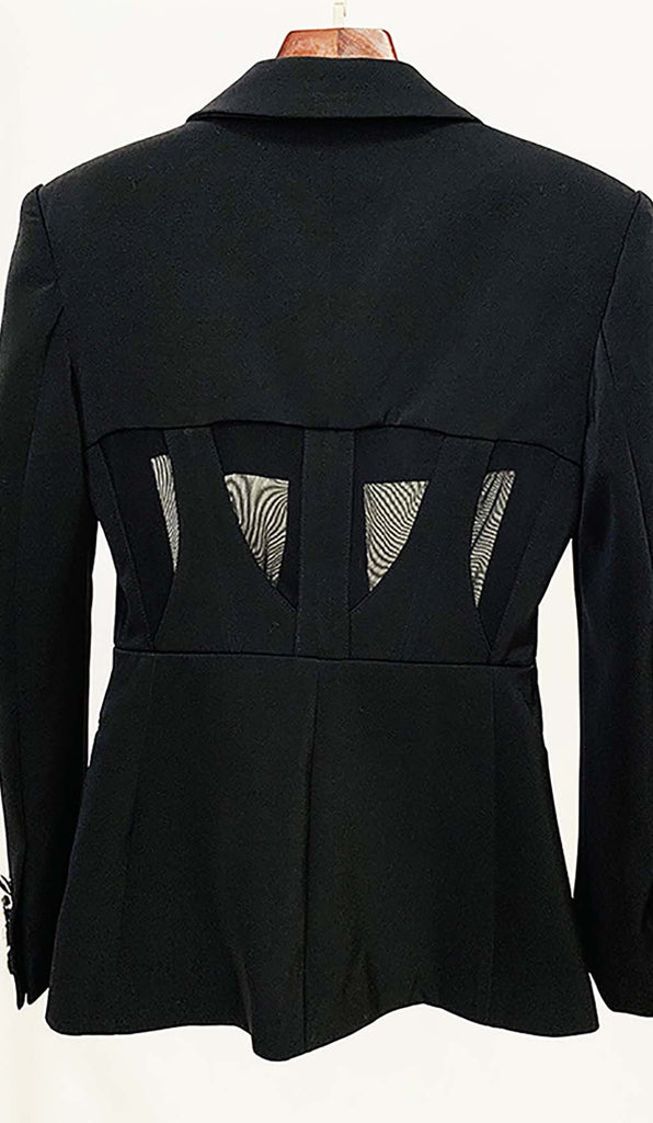 PANELED PERSPECTIVE JACKET SUIT IN BLACK DRESS OH CICI 