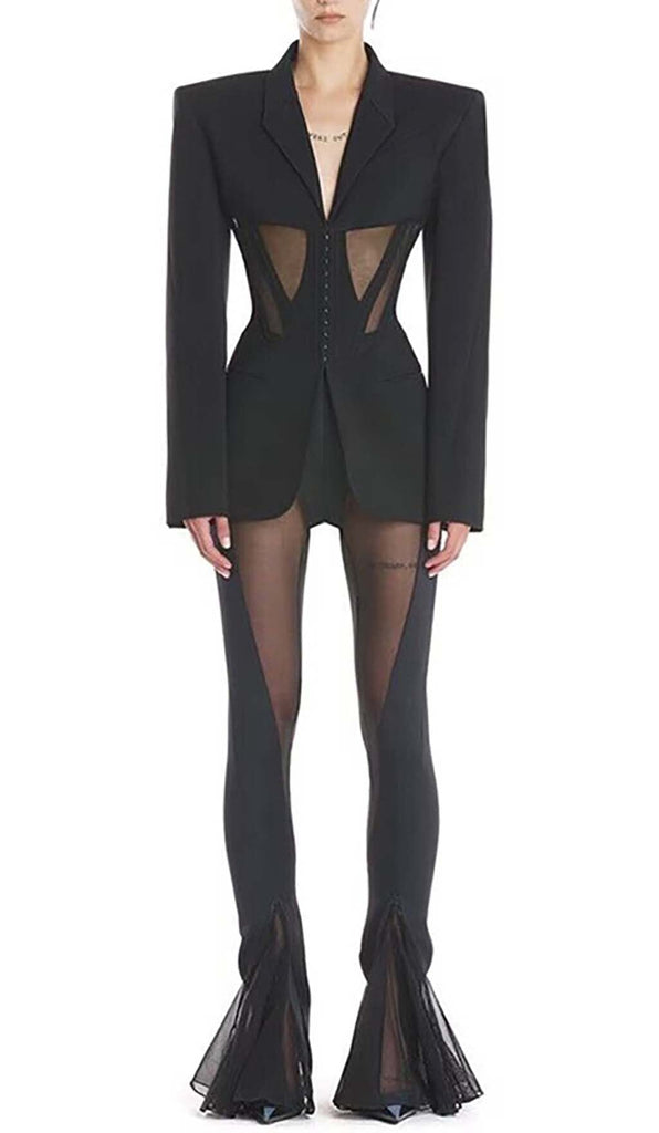 PANELED PERSPECTIVE JACKET SUIT IN BLACK DRESS OH CICI 