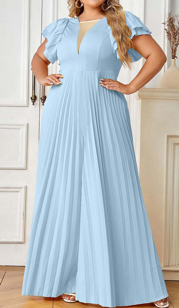 PLUNGE PLATED MAXI DRESS IN BLUE DRESS OH CICI 