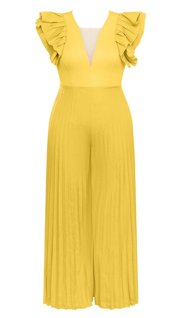 PLUNGE PLATED MAXI DRESS IN YELLOW DRESS OH CICI 