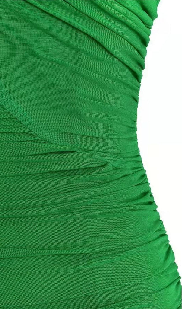 PLUNGE RUCHED MINI DRESS IN GREEN-Dresses-Oh CICI SHOP