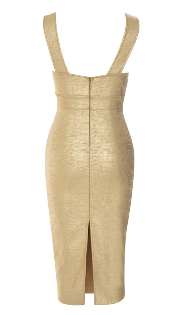 PLUNGE MESH BANDAGE MIDI DRESS IN GOLD DRESS oh cici 