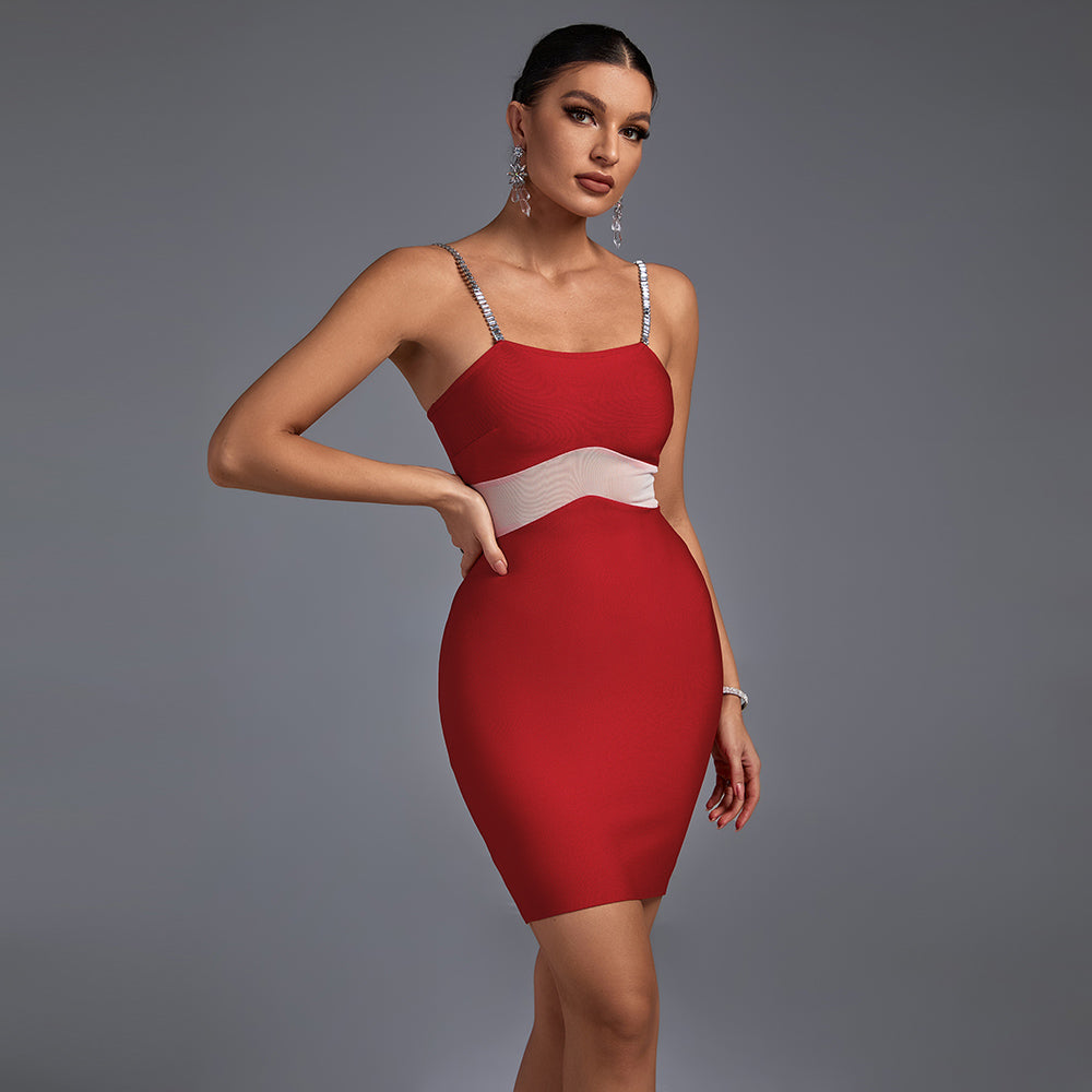 RED STRAPPY SLEEVELESS HOLLOW OUT MINI BANDAGE DRESS-Dress-Oh CICI SHOP