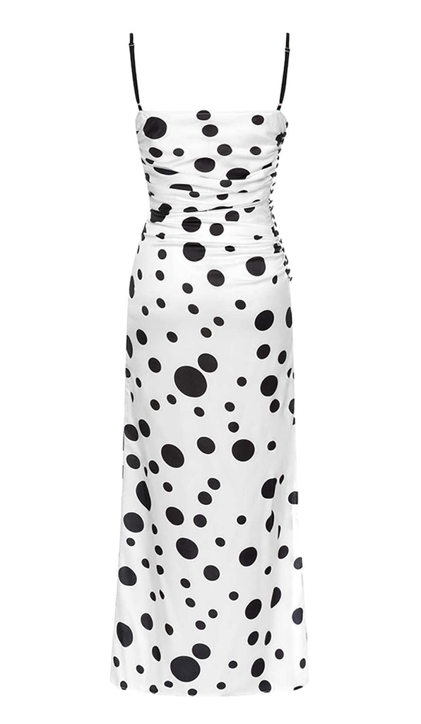 POLKA DOT PRINT RUCHED MERMAID MAXI DRESS DRESS styleofcbdress 