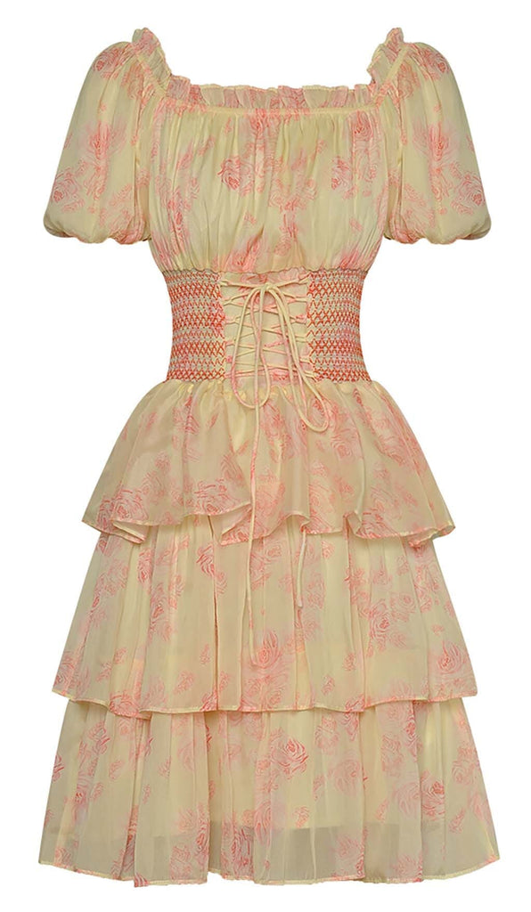 PUFF SLEEVE TIERED MIDI DRESS IN PINK OH CICI 