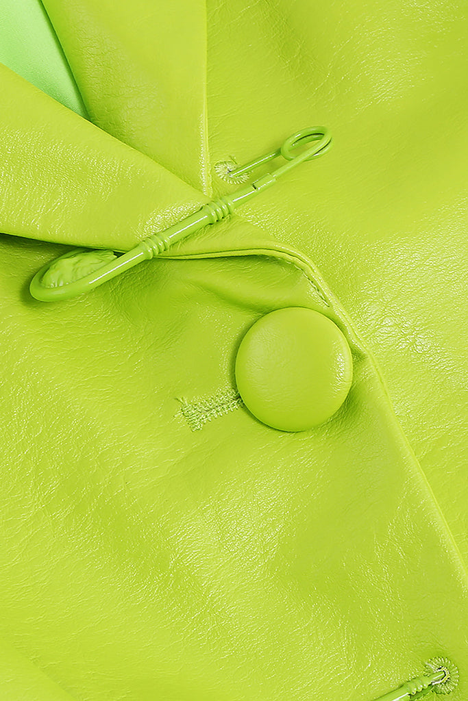 PU Jacket Blazer And Skirt Set Two Piece Set In Fluorescent Green-TOPS & SKIRTS-Oh CICI SHOP