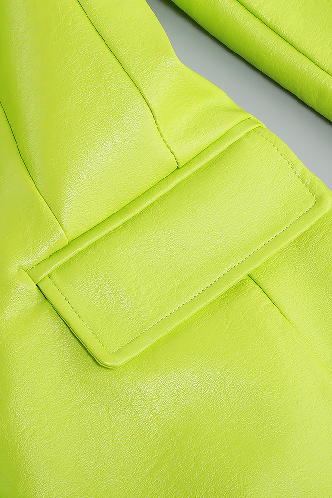 PU Jacket Blazer And Skirt Set Two Piece Set In Fluorescent Green-TOPS & SKIRTS-Oh CICI SHOP