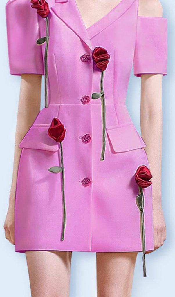 ROSE-EMBELLISHED ASYMMETRIC JACKET DRESS IN PINK DRESS ohcici 