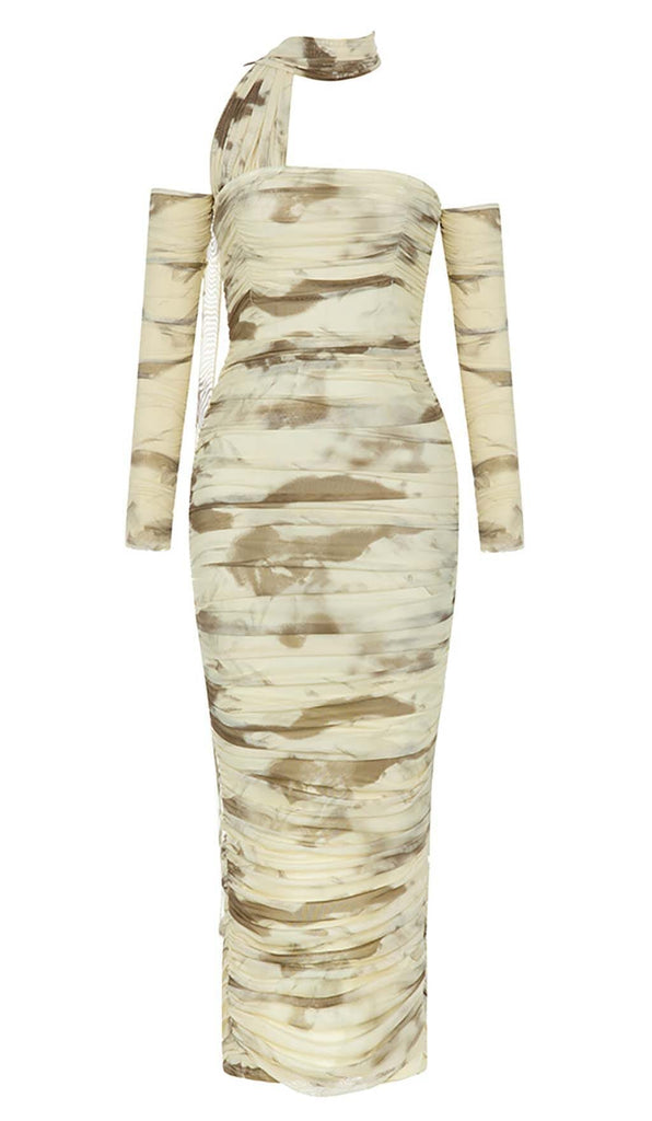 RUCHED BANDEAU MIDI DRESS IN BEIGE DRESS OH CICI 