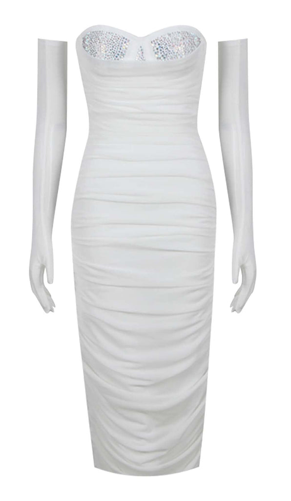 RUCHED BANDEAU MIDI DRESS IN WHITE DRESS OH CICI 
