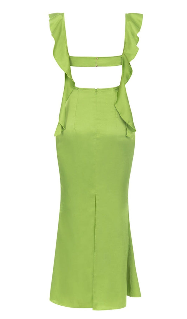 RUCHED SATIN MAXI DRESS IN GREEN DRESS OH CICI 