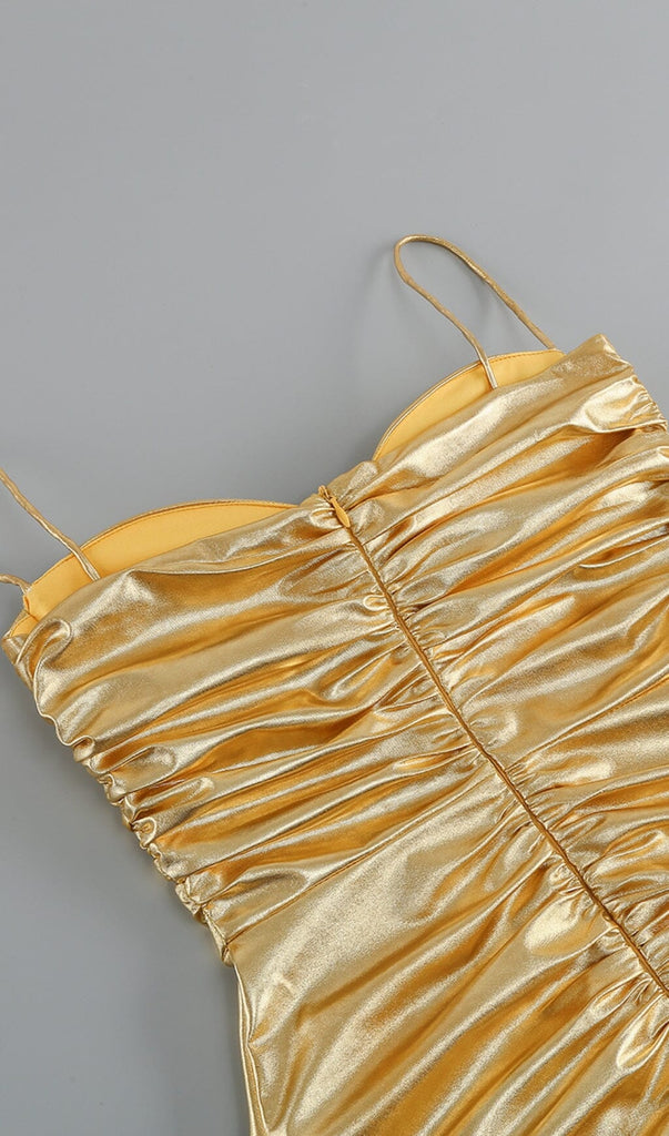 RUCHED STRAPPY MINI DRESS IN GOLD DRESS OH CICI 