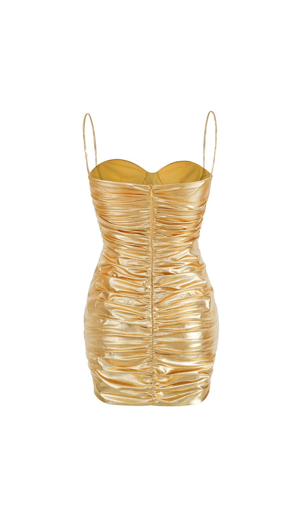 RUCHED STRAPPY MINI DRESS IN GOLD DRESS OH CICI 