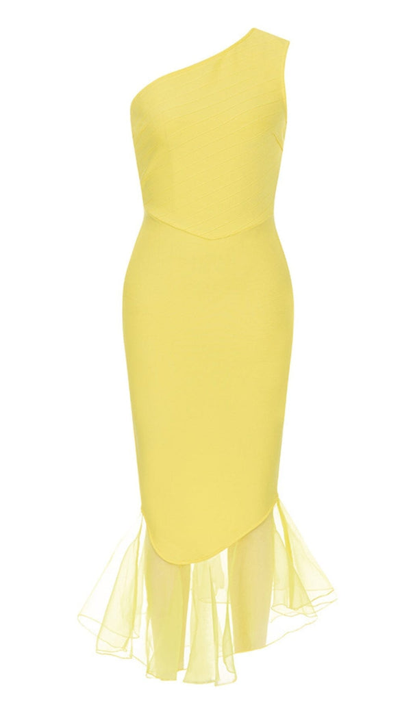 RUFFED ONE-SHOULDER MAXI DRESS IN YELLOW DRESS OH CICI 