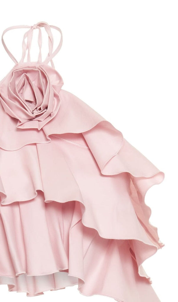 RUFFLE-DETAIL HALTER CROP TOP IN PINK DRESS oh cici 