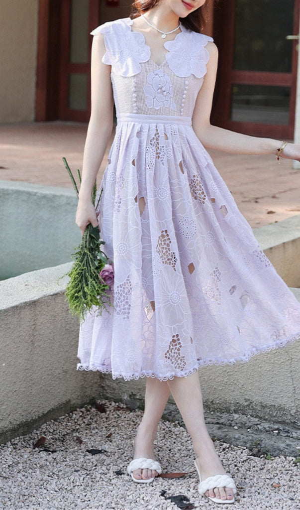 RUFFLED SLEEVELESS MIDI DRESS IN PURPLE DRESS sis label 