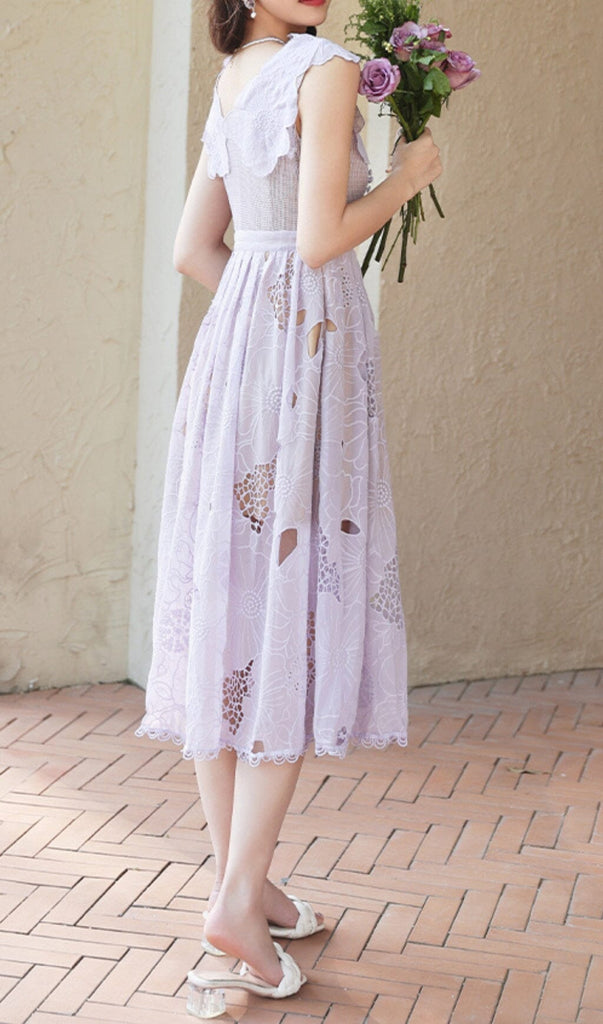 RUFFLED SLEEVELESS MIDI DRESS IN PURPLE DRESS sis label 