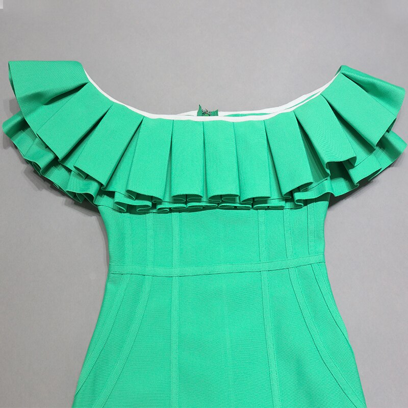 Off Shoulder Ruffles Green Mini Bandage Dress-Oh CICI SHOP