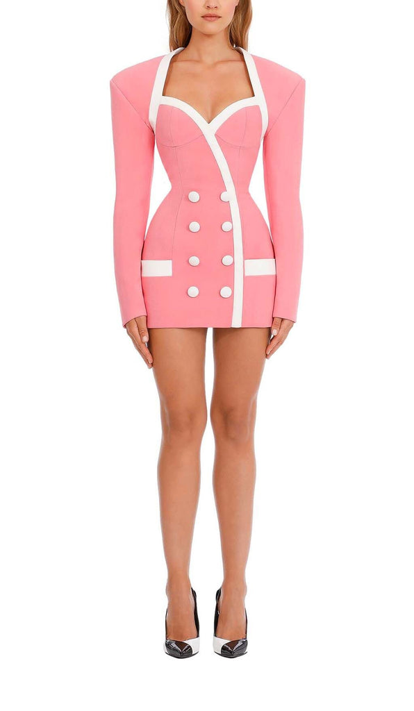 DOUBLE-BREASTED BLAZER DRESS IN PINK DRESS OH CICI