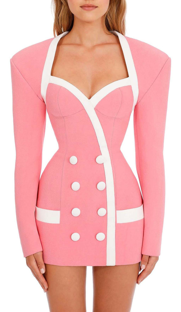 DOUBLE-BREASTED BLAZER DRESS IN PINK DRESS OH CICI