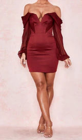 SATIN STRAPLESS MINI DRESS IN WINE RED-Dresses-Oh CICI SHOP