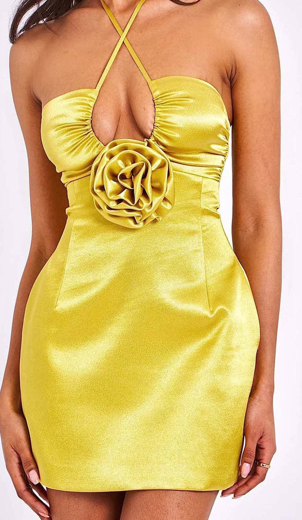 SATIN STRAPPY HALTER NECK DRESS IN GOLD DRESS OH CICI
