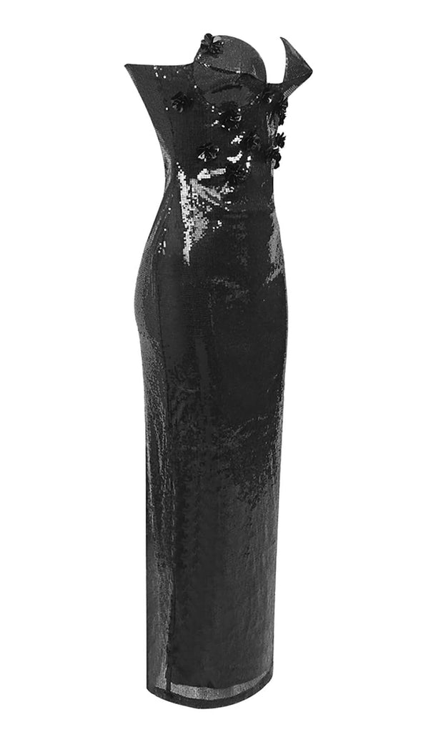 SEQUIN APPLIQUÉD MAXI DRESS IN BLACK DRESS STYLE OF CB 