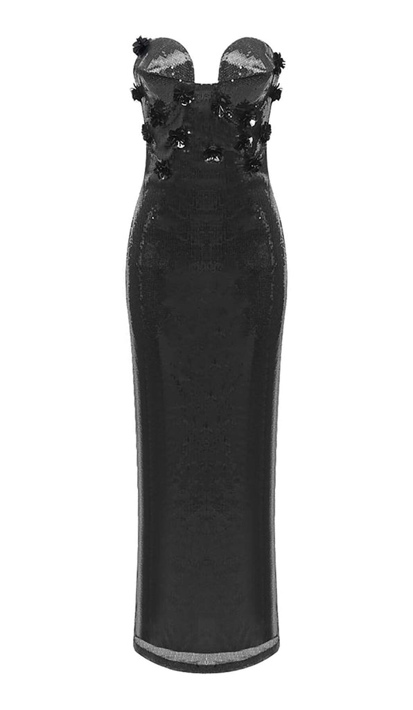 SEQUIN APPLIQUÉD MAXI DRESS IN BLACK DRESS STYLE OF CB 