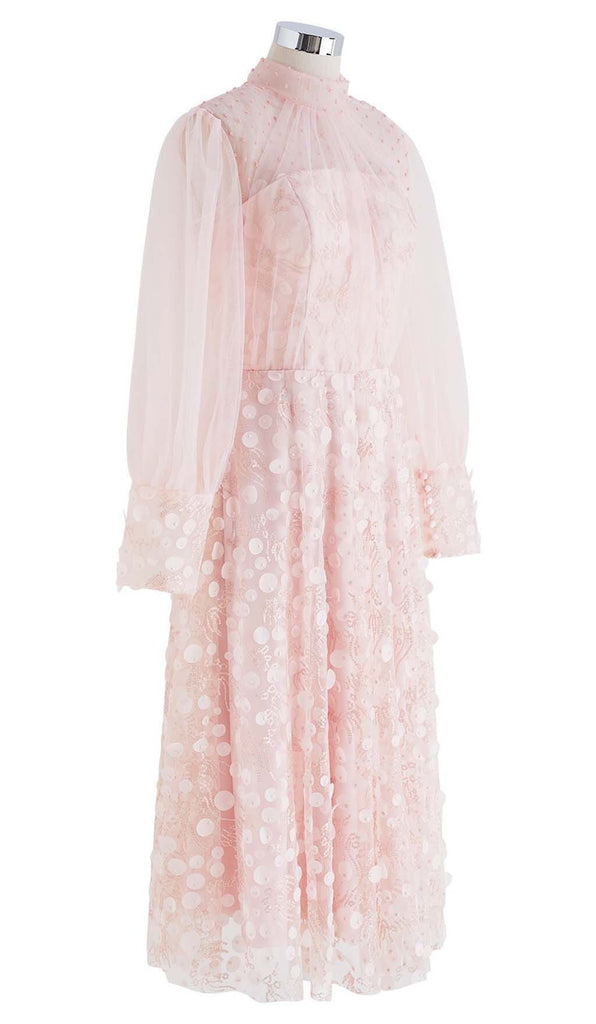 SEQUIN MESH TULLE MIDI DRESS IN PINK DRESS STYLE OF CB 