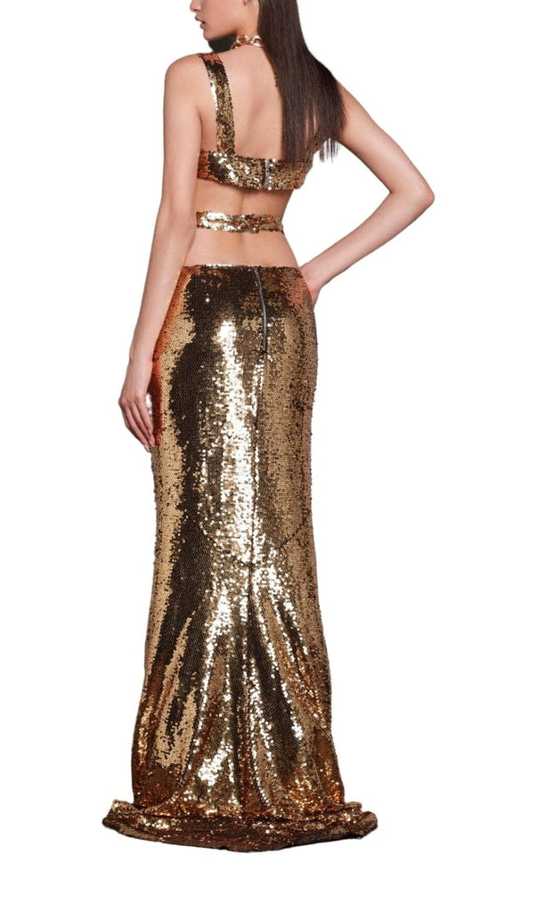 SEQUIN CLEOPATRA TWO PIECE SUIT IN METALLIC DRESS OH CICI 