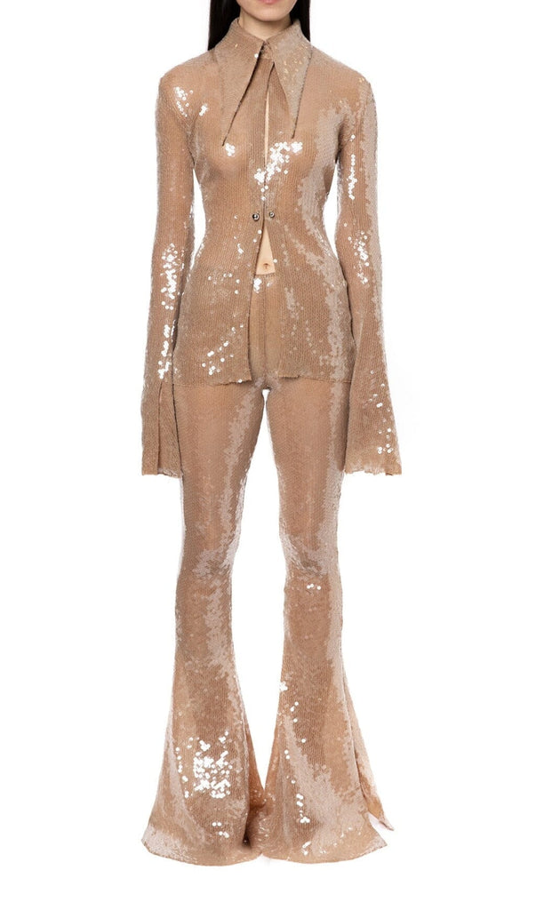 SEQUIN-EMBELLISHED SHIRT IN METALLIC GOLD DRESS oh cici 