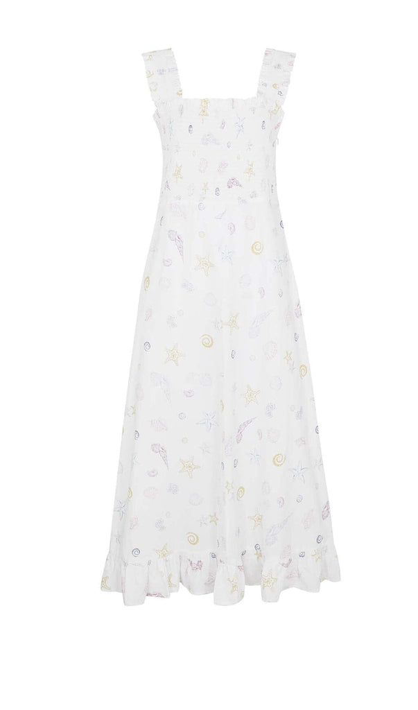 SHELL-PRINT STRAP MIDI DRESS IN WHITE DRESS ohcici 