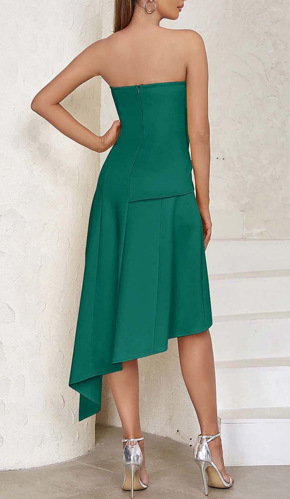 SLEEVELESS BANDEAU HIGH-LOW DRESS IN GREEN DRESS OH CICI 