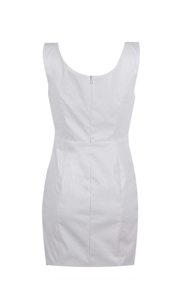 SLIPT LEATHER MINI DRESS IN WHITE-Dresses-Oh CICI SHOP
