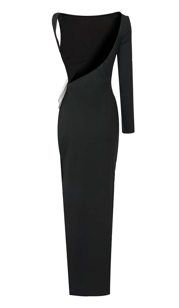 SLIT OPEN BOW BELTED MAXI DRESS IN BLACK DRESS OH CICI