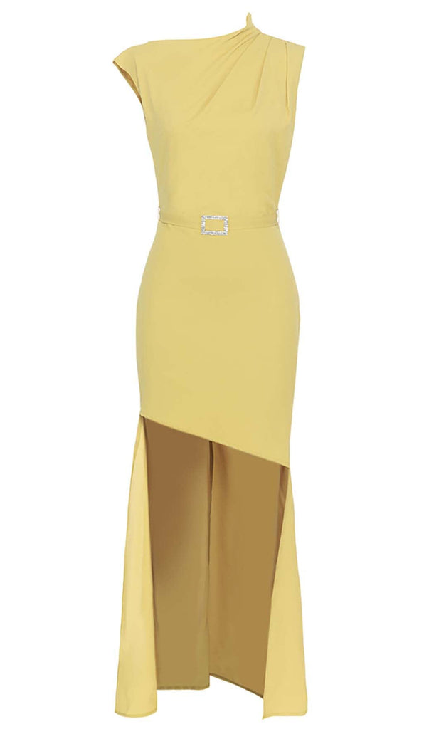 SOLID ASYMMETRICAL HIGH LOW DRESS IN YELLOW DRESS OH CICI 