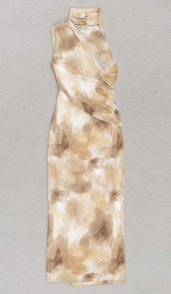 SPOT-PRINT THIGH SLIT MIDI DRESS IN COFFEE BEANS DRESS OH CICI 