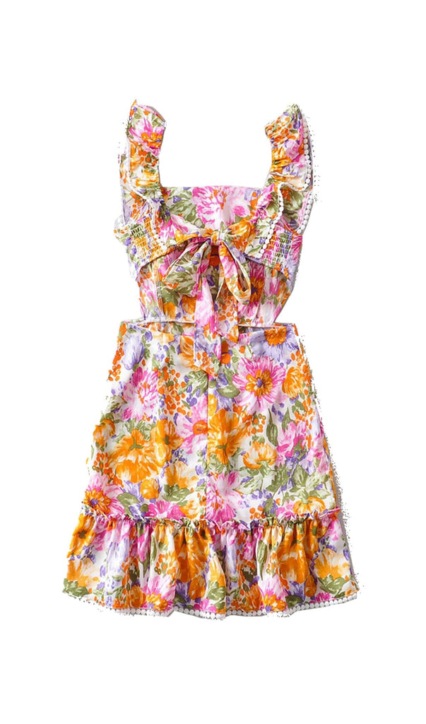 SQUARE NECK FLORAL RUFFLED MINI DRESS IN PINK DRESS OH CICI 