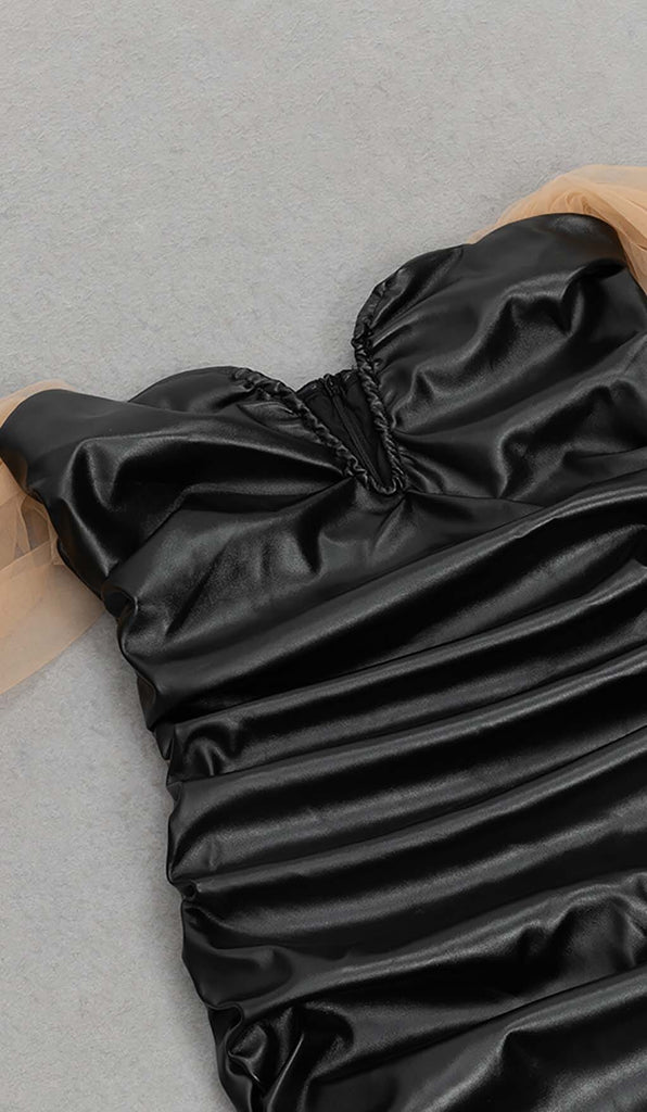 STRAPLESS LEATHER MINI DRESS IN BLACK DRESS ohcici 