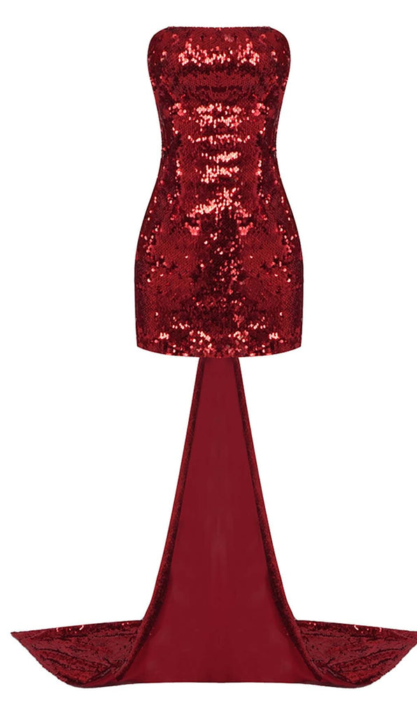 STRAPLESS SEQUIN MINI DRESS IN WINE RED OH CICI