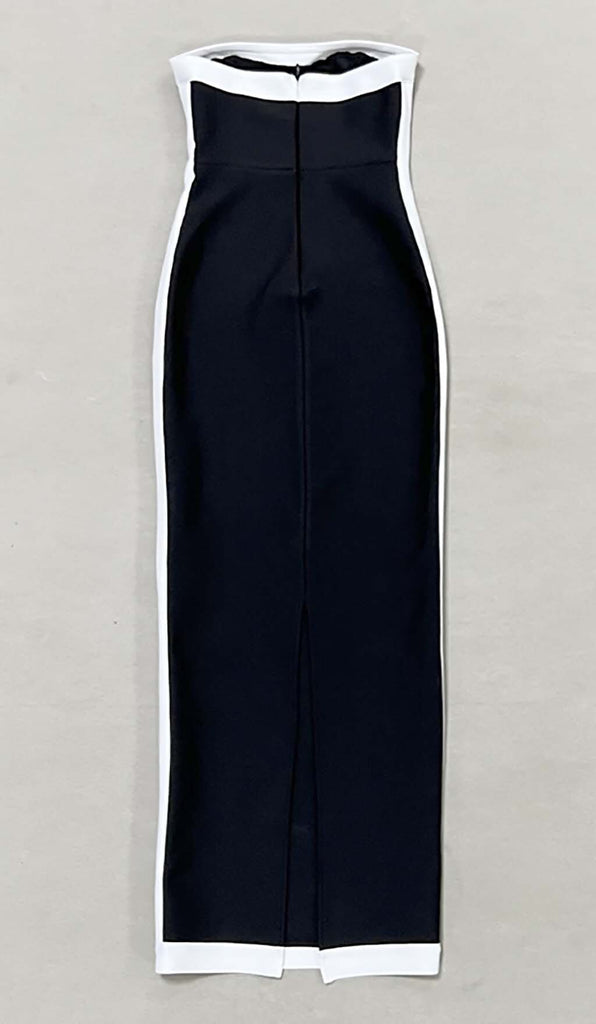 STRAPLESS SLIT MAXI BANDAGE DRESS IN ORANGE DRESS oh cici 