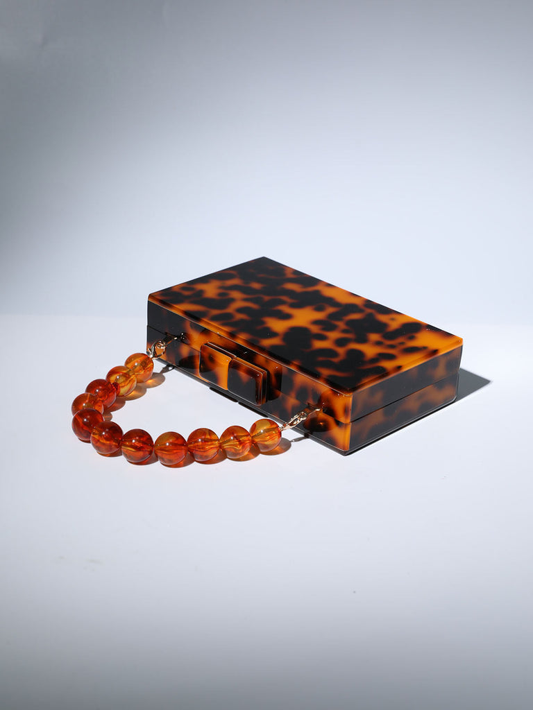 ACRYLIC BEADED CLUTCH IN AMBER-Bags-Oh CICI SHOP