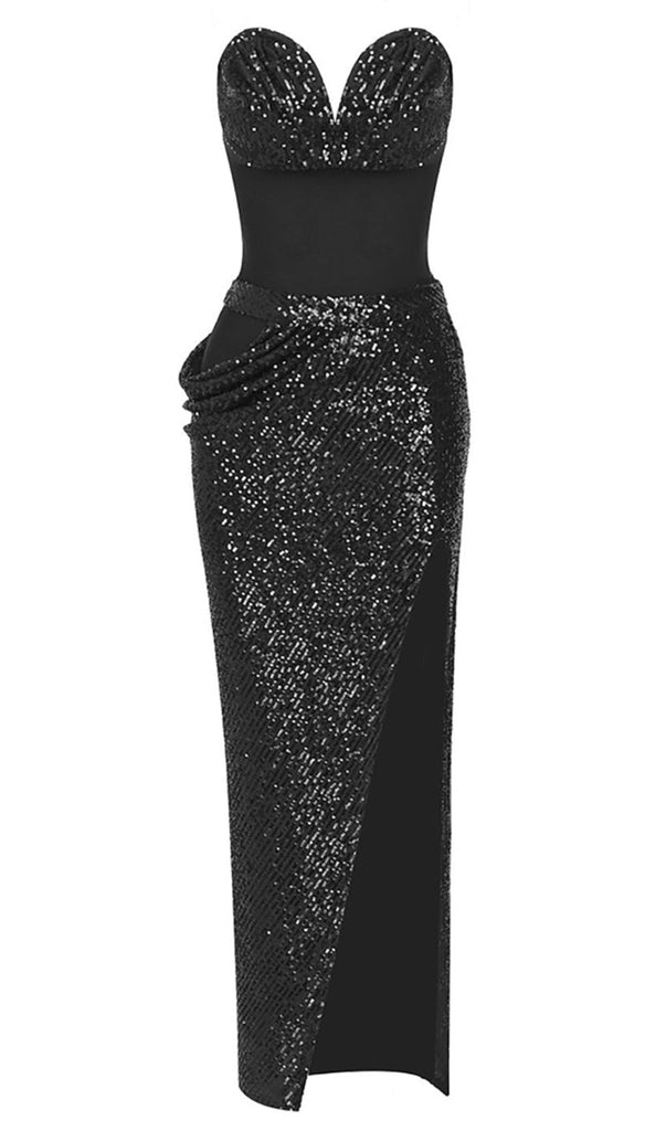 SHINY SEQUINS STRAPLESS TOP SPLIT SKIRTS-TOPS & SKIRTS-Oh CICI SHOP