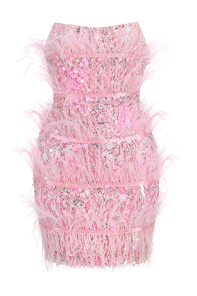 STRAPLESS SEQUINS SHINY GLITTER DRESS IN PINK-Sequins Dress-Oh CICI SHOP
