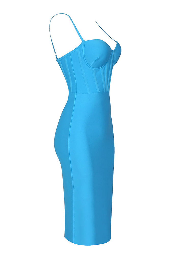 STRAPPY CORSET MIDI BANDAGE DRESS IN BLUE-Bandage Dresses-Oh CICI SHOP