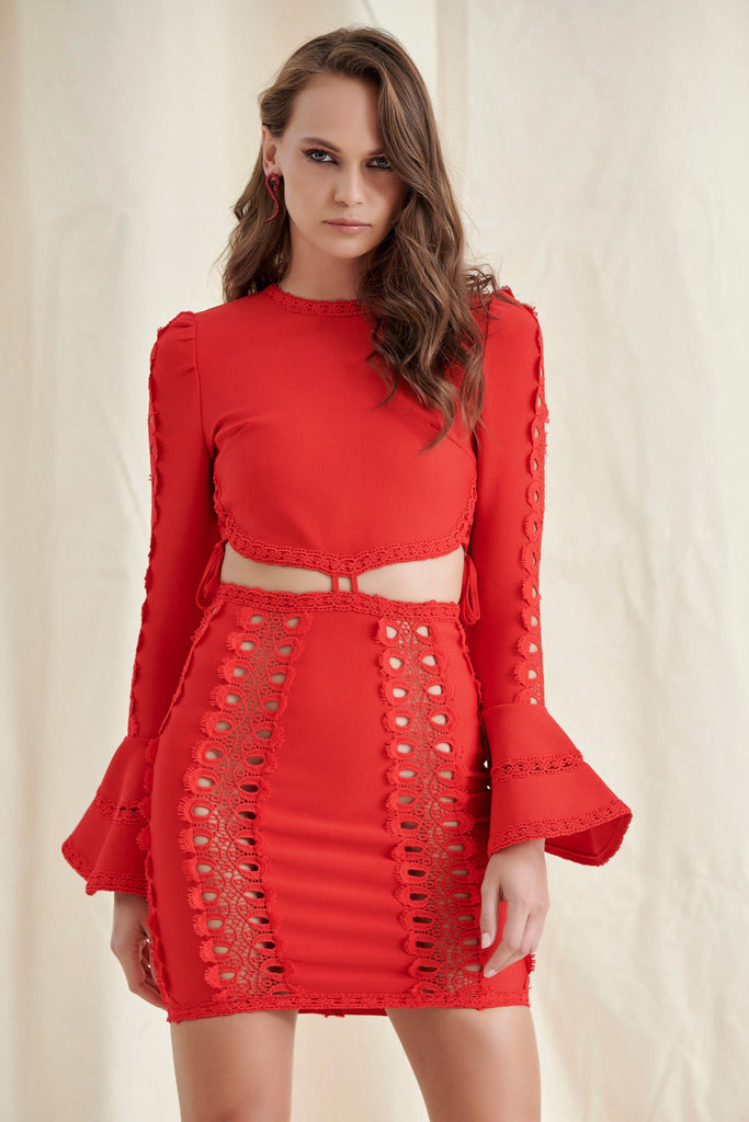 RED MESH BANDAGE MINI DRESS-Dresses-Oh CICI SHOP