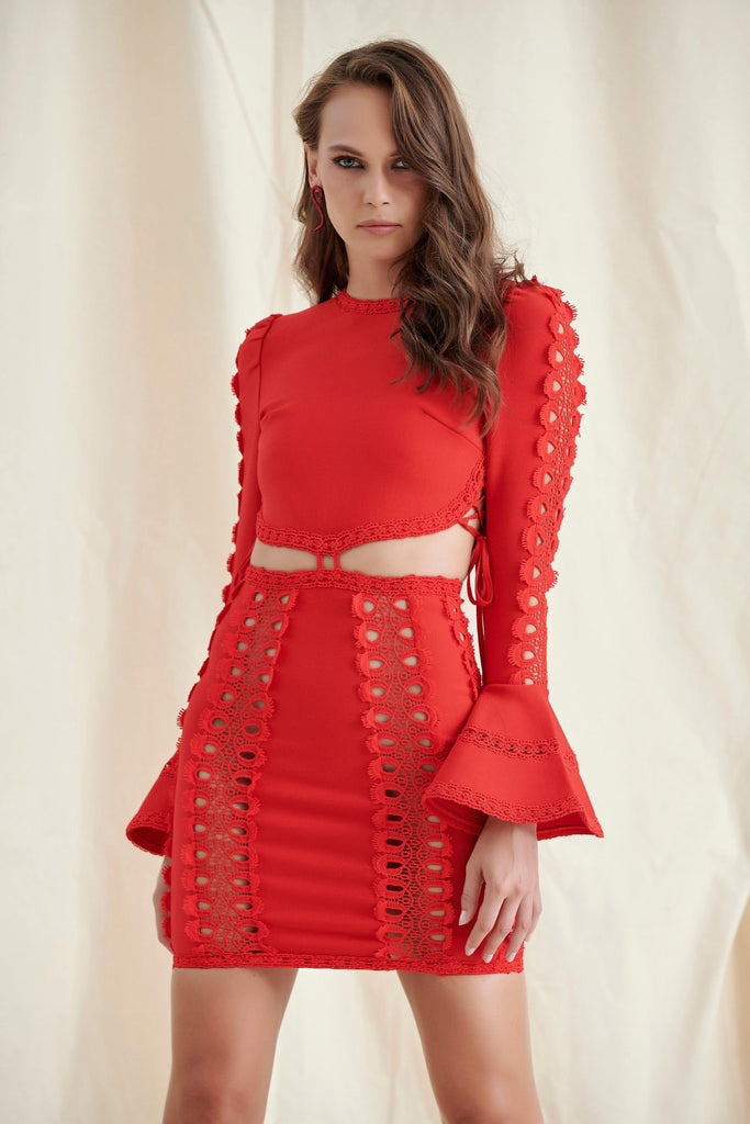 RED MESH BANDAGE MINI DRESS-Dresses-Oh CICI SHOP