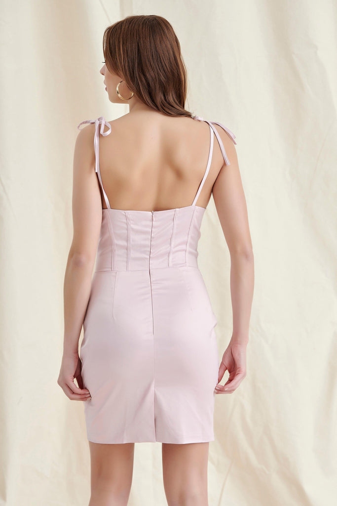 BABY PINK SATIN RUCHED CORSET MINI DRESS-Dresses-Oh CICI SHOP